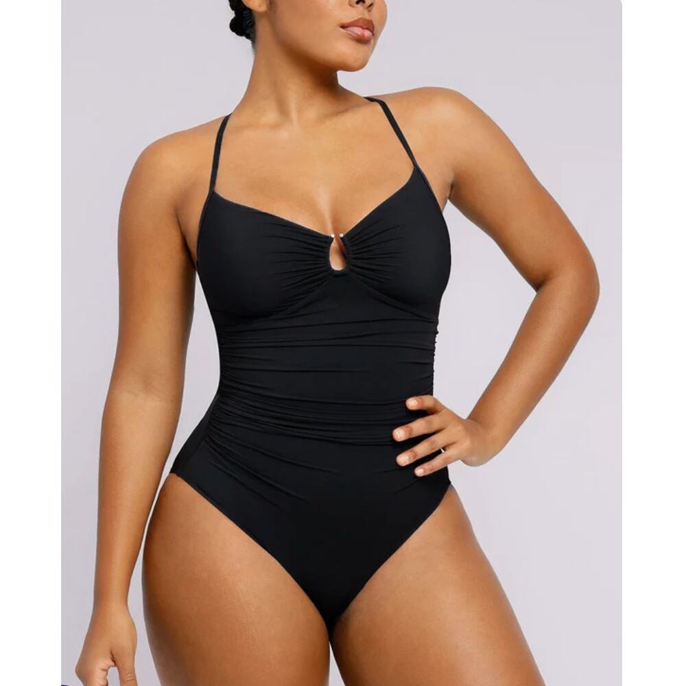 Classic Black One-Piece Swim Suit with Keyhole Detail